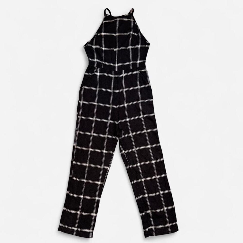 Urban Outfitters Black and White Plaid Linen High Neck Halter Jumpsuit Size US 4 - Picture 1 of 10